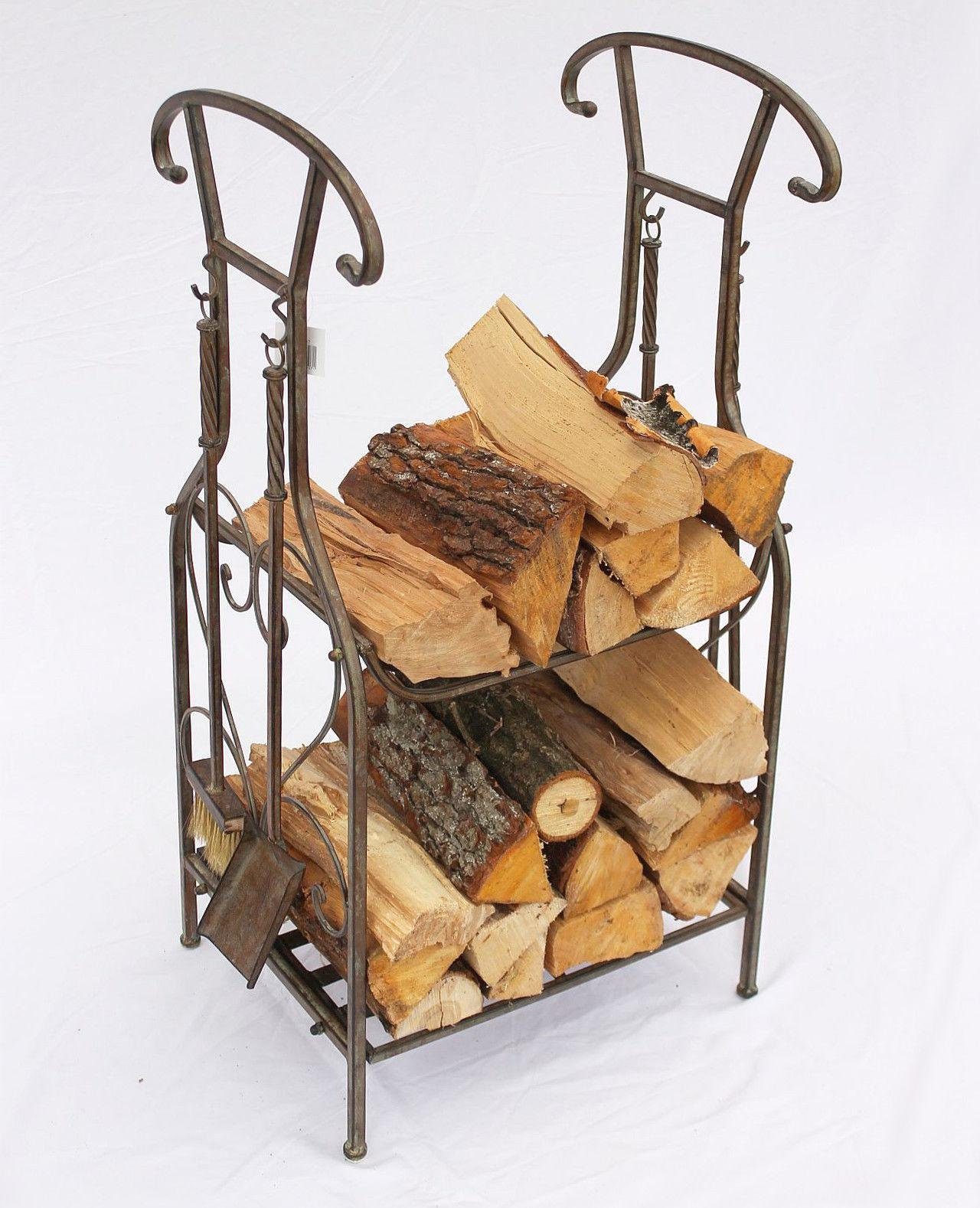 DanDiBo Kaminholzregal Kaminholzregal mit Kaminbesteck 130007 Kaminholzständer 94 cm Holzkorb Kaminset