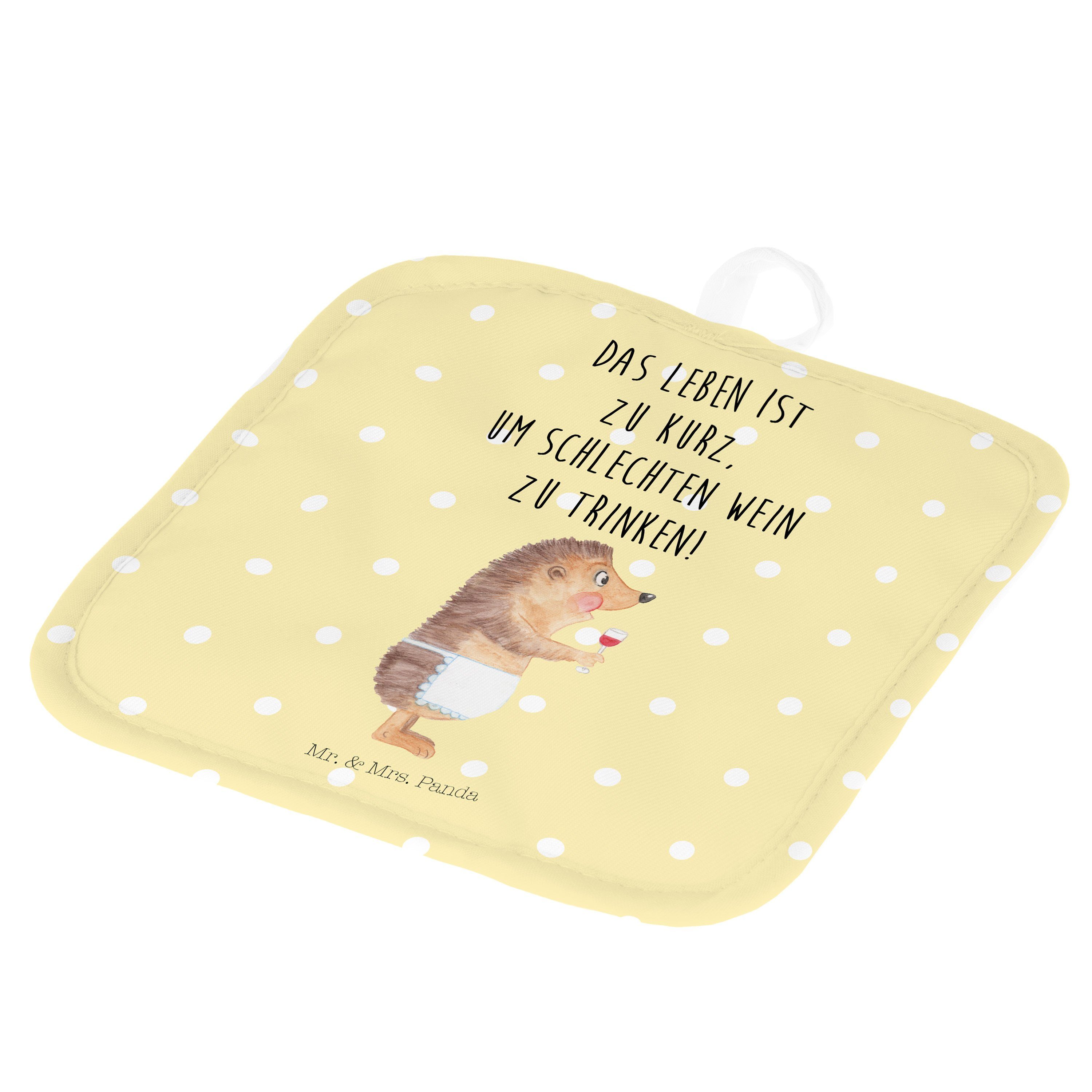 Mr. & Mrs. Panda Topflappen Igel mit Wein - Gelb Pastell - Geschenk, Gute Laune, Tiere, Topflappe, (1-tlg)