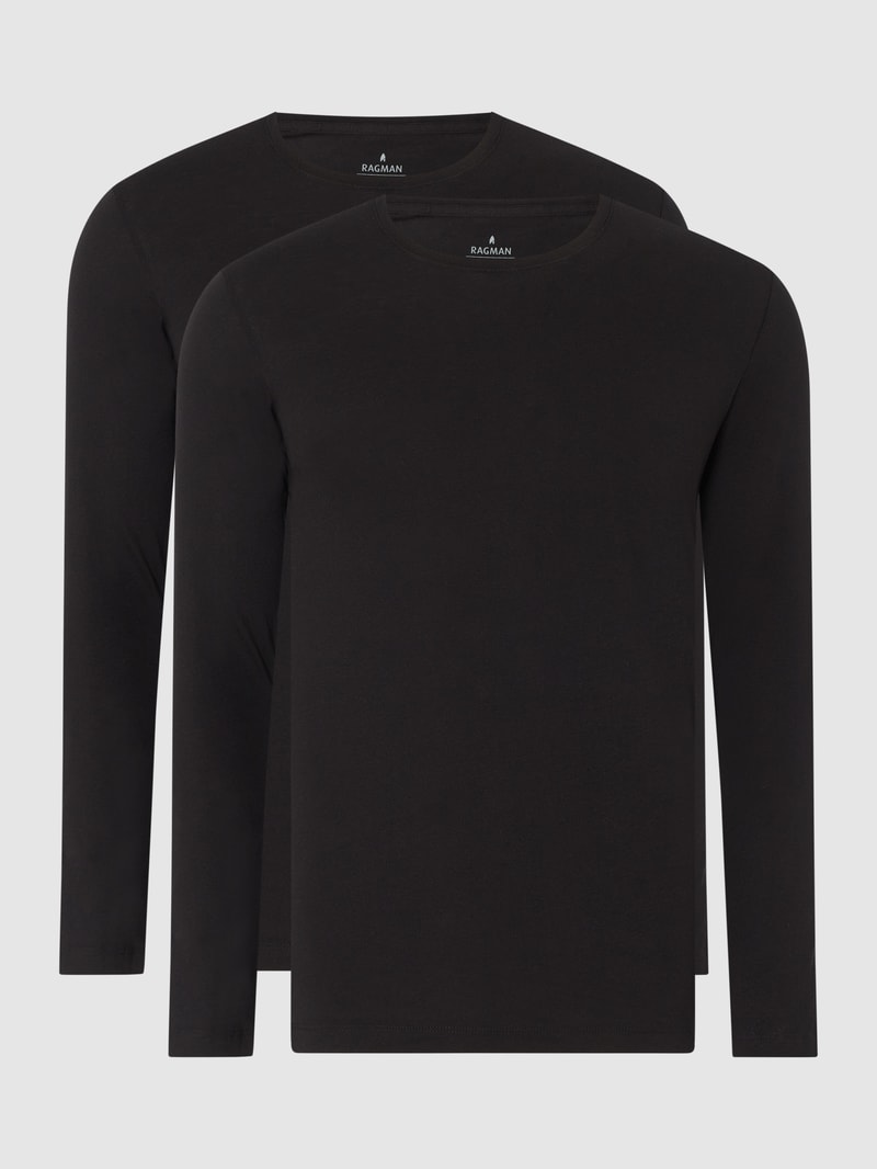 Body Fit Longsleeve aus Pima-Baumwolle im 2er-Pack in schwarz