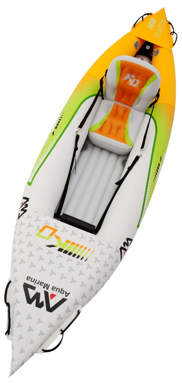 PureHaven Aqua Marina Kajak 312x83 cm für 1 Person mit Luftsitz verstellbarer Lehne Transporttasche Reparaturset und Handpumpe strapazierfähig Grün-Weiß-Orange