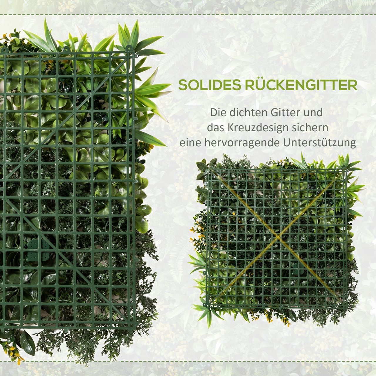 Outsunny 12 Stück künstliches Pflanzenwand Hecke 50x50 cm UV-Schutz Sichtschutz Mehrblättriges Design Heckenpflanze für Garten Outdoor Dekor