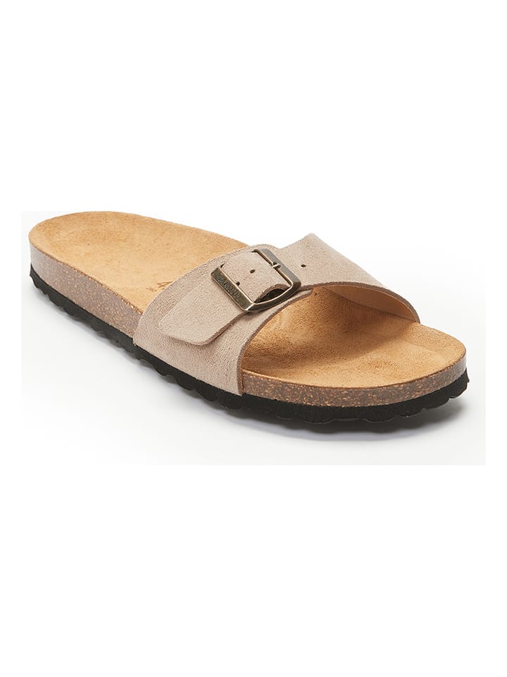 Mandel Leder-Pantoletten in Taupe günstig kaufen