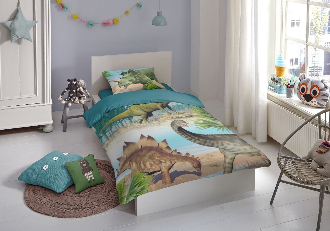 Bettwäsche kinderbettwäsche dinosaurier 135x200 80x80cm dino bettwäsche 135x200, soma, Baumwolle, 2 teilig, kinder bettwäsche 135x200 junge winter