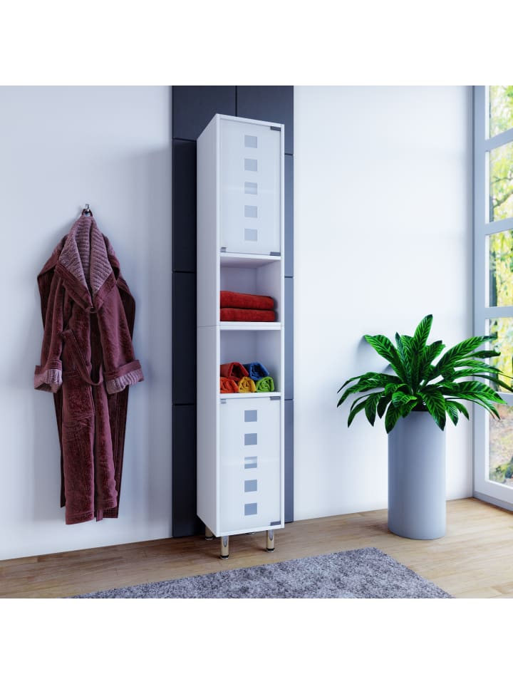 VCM  Holz Badmöbel Hochschrank Schrank Darola Glastür in Weiß günstig kaufen onesize