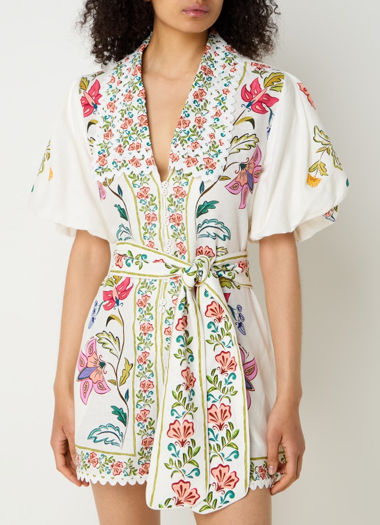 Farm Rio Floral Insects loose-fit playsuit in linen blend with tie belt