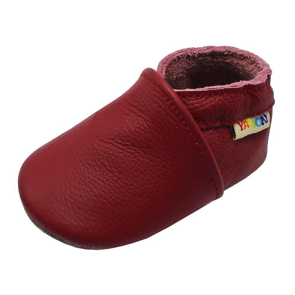 Yalion Weiche Leder Lauflernschuhe Hausschuhe Lederpuschen Rot 100% Leder Krabbelschuh