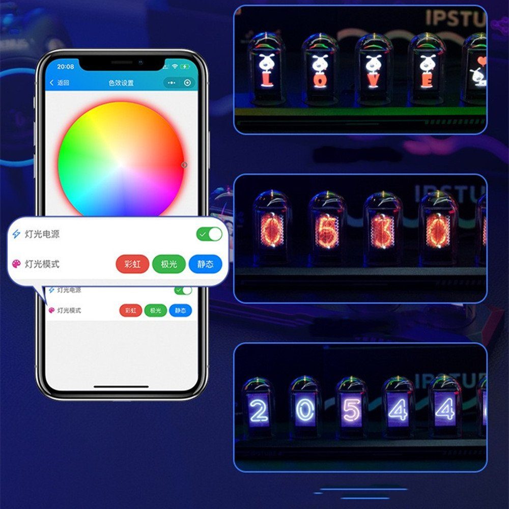 autolock Wecker RGB-Tischuhr,Vintage Digitaler Wecker,LED Nixie Uhr,RGB-Tischuhr DIY Nixie Röhrenuhr,LED Digitaluhr,DIY Customized Photo Display