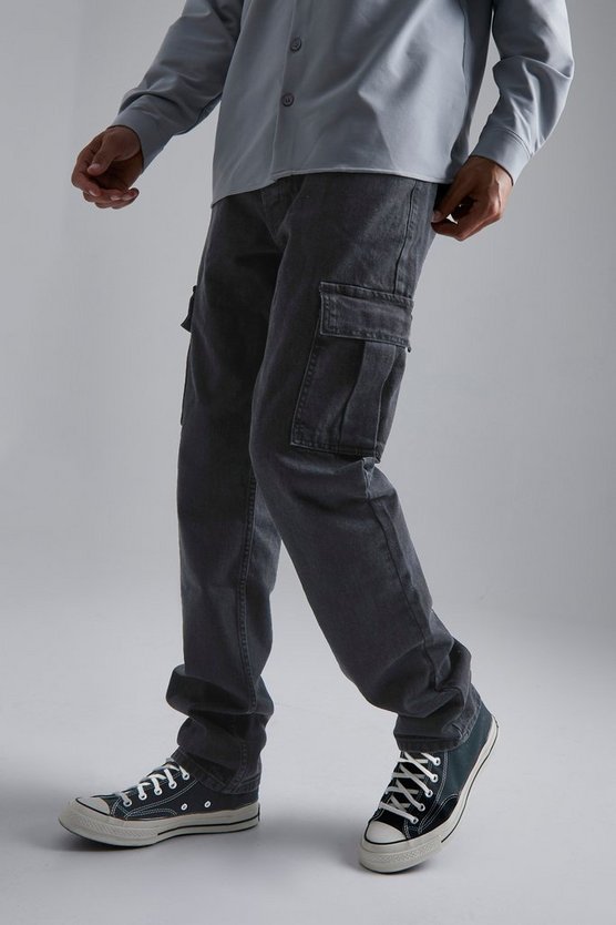 Tall gerade Cargo-Jeans mit Reißverschluss