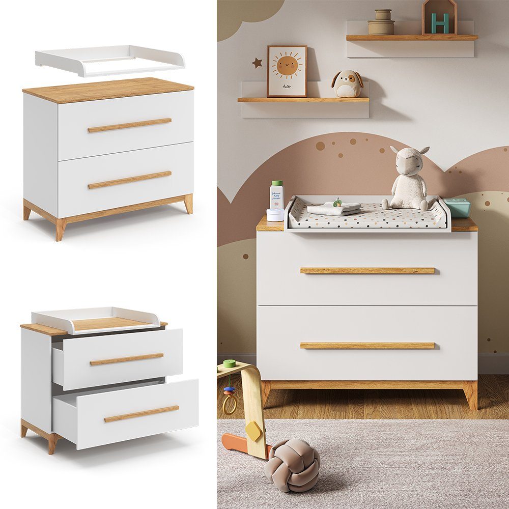 VitaliSpa® Wickelkommode Wickeltisch Malia Weiß Eiche