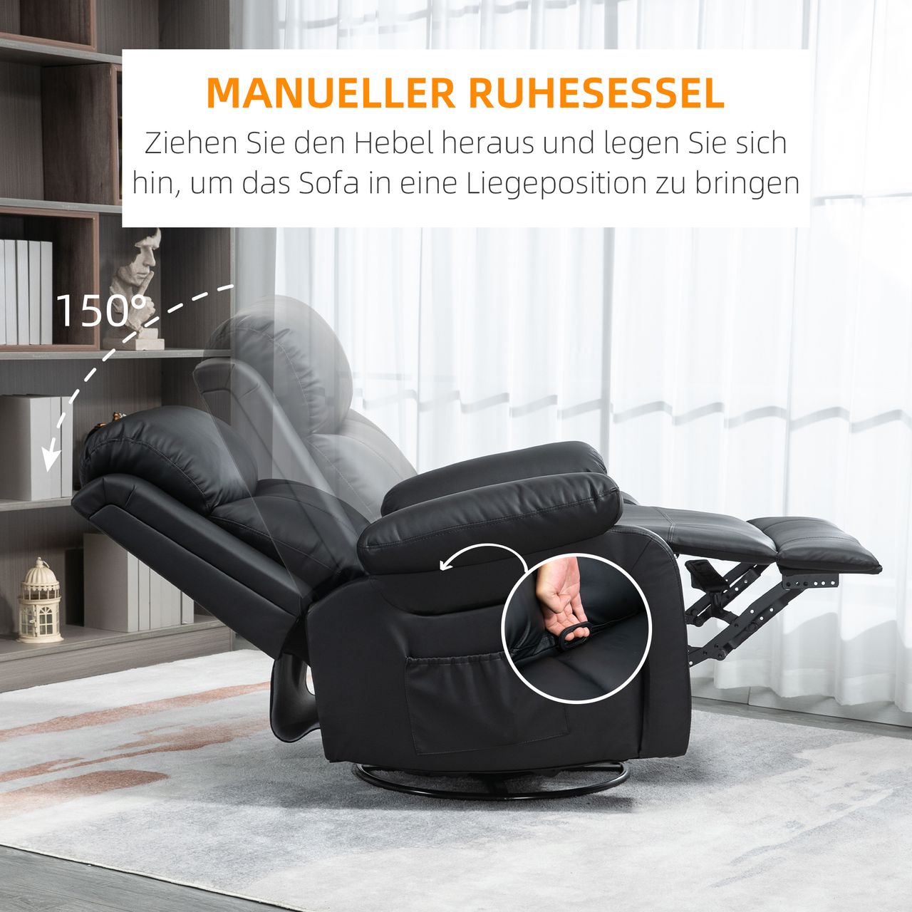 HOMCOM Massagesessel Drehbarer Relaxsessel mit 8 Vibrationsköpfen, Liegefunktion