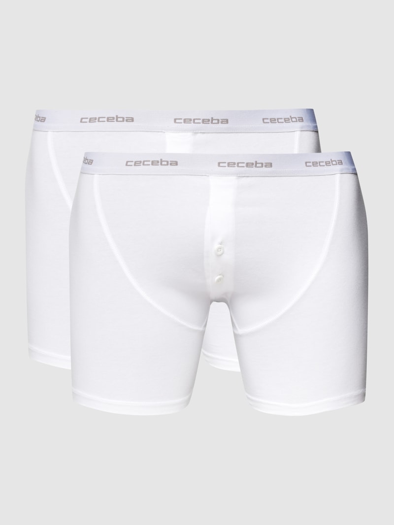 PLUS SIZE Trunks mit elastischem Logo-Bund im 2er-Pack in weiß