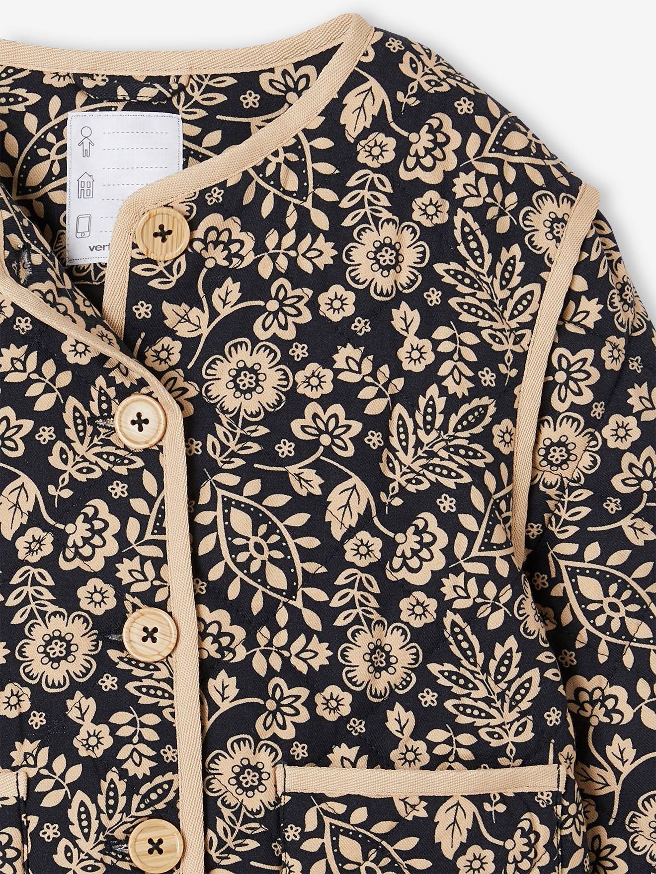 Vertbaudet Gesteppte Mädchen Jacke mit Blumen, Recycling-Wattierung - grau bedruckt
