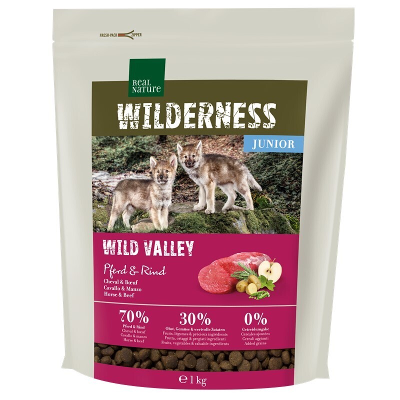 REAL NATURE Hundetrockenfutter REAL NATURE WILDERNESS Junior Wild Valley Pferd & Rind 1 kg