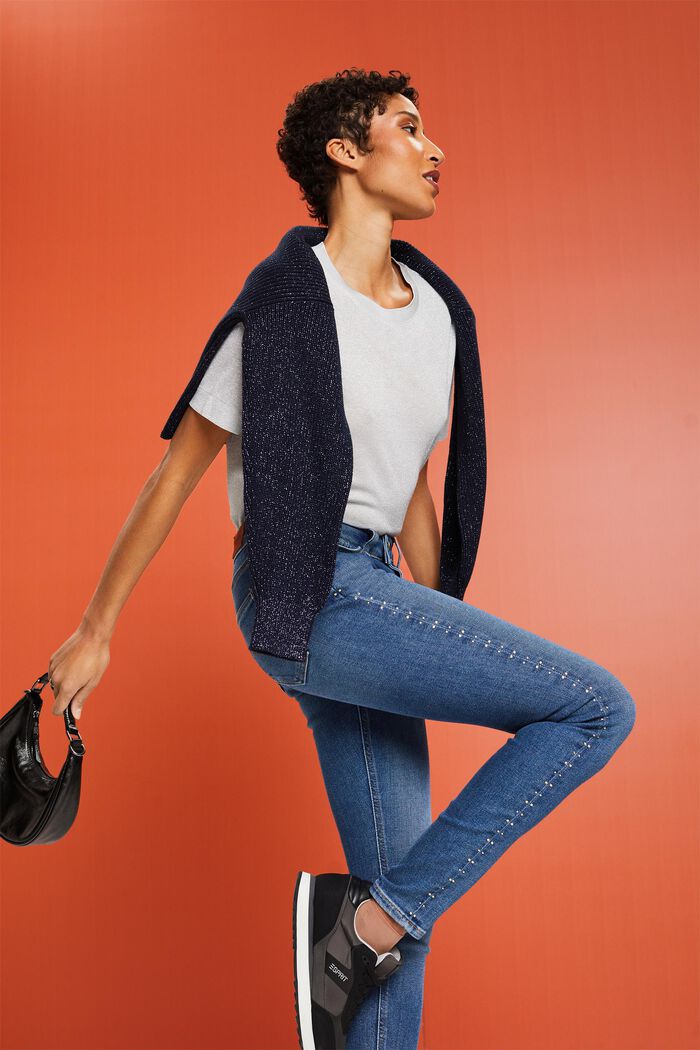 Skinny Jeans mit mittelhohem Bund und Ziersteinen