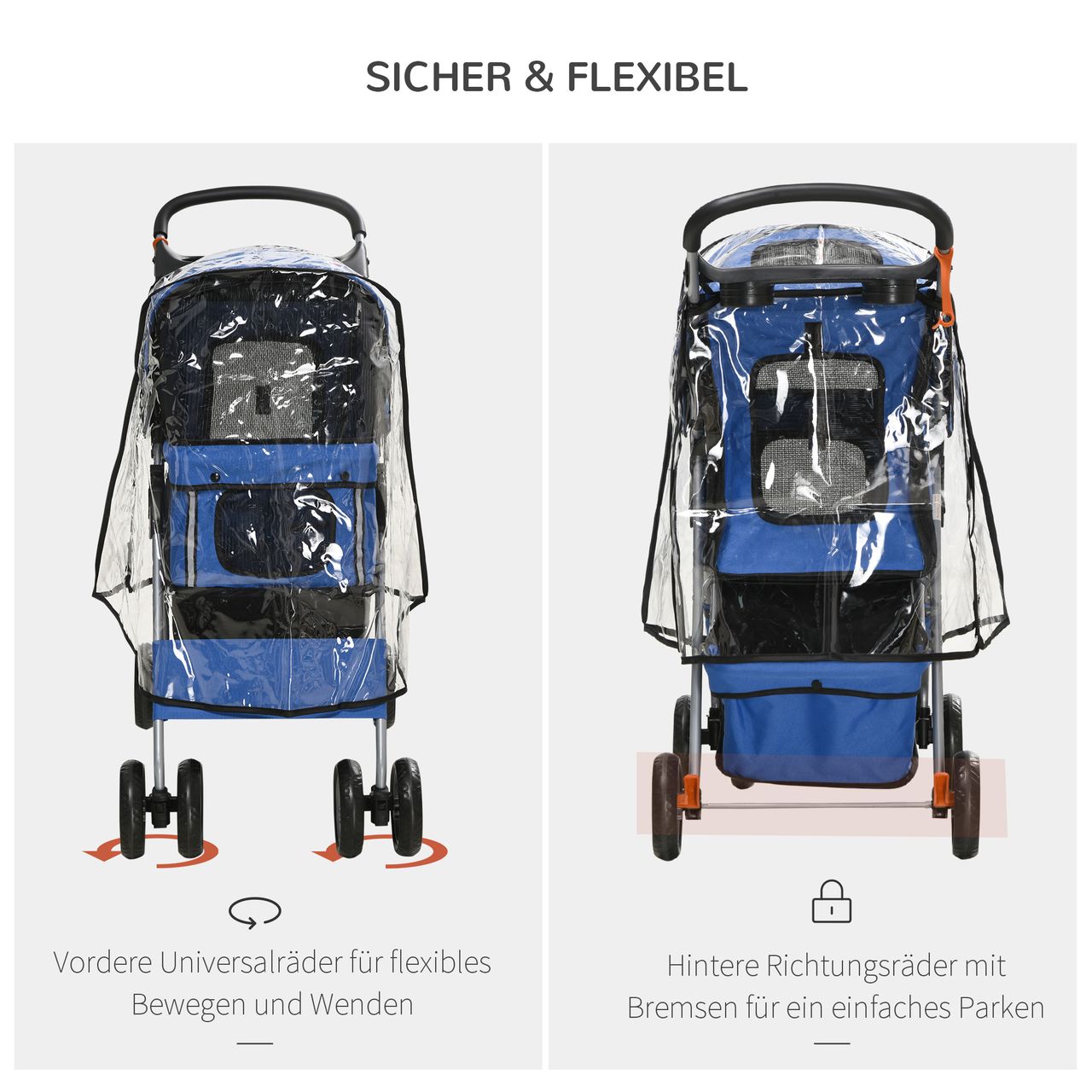 PawHut Hundetrolley, faltbarer Hundebuggy, Hundewagen mit Regenverdeck, Blau