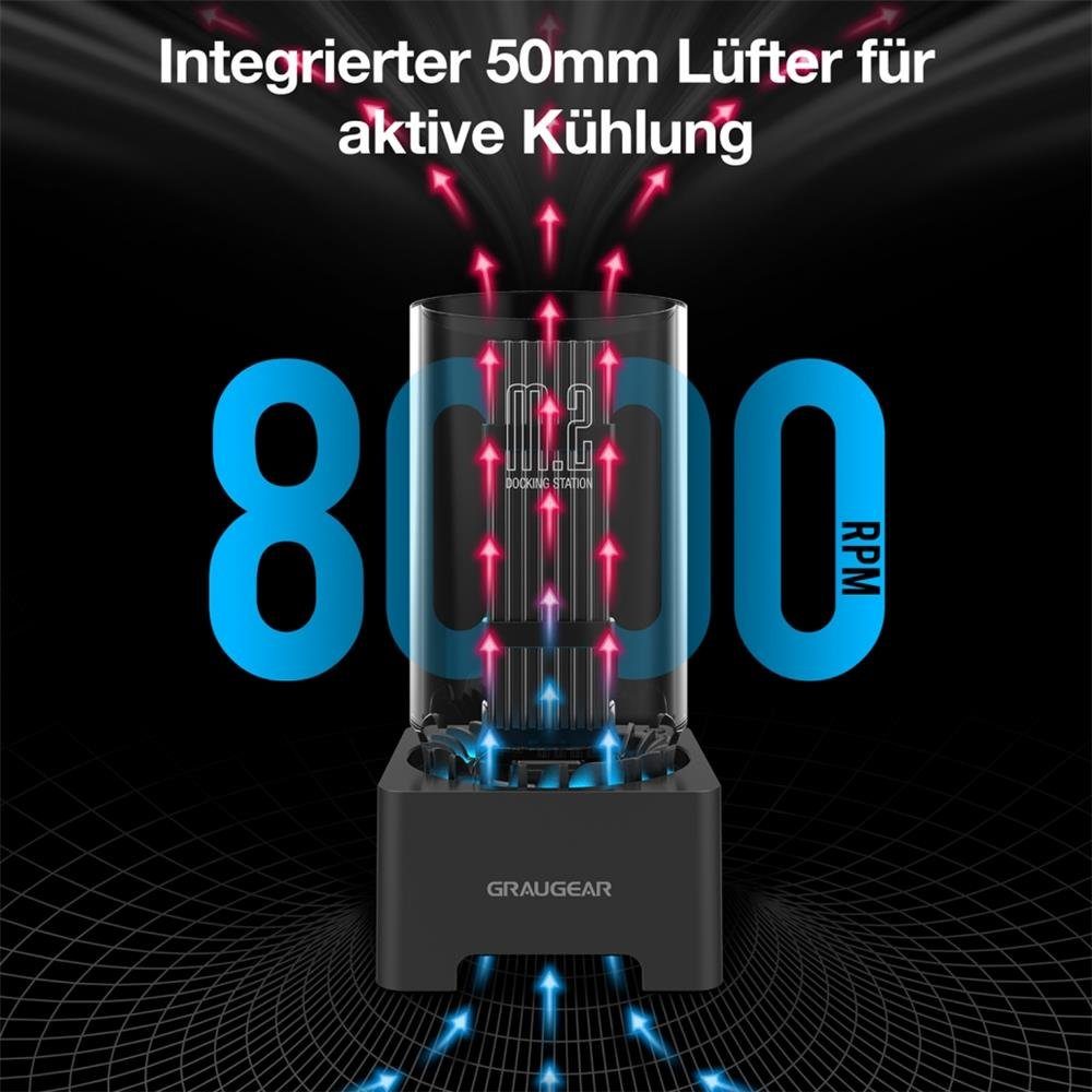 GRAUGEAR Festplatten-Dockingstation 18048, USB C M.2 NVMe NGFF SSD USB 3.2 leiser Lüfter Dockingstation schwarz