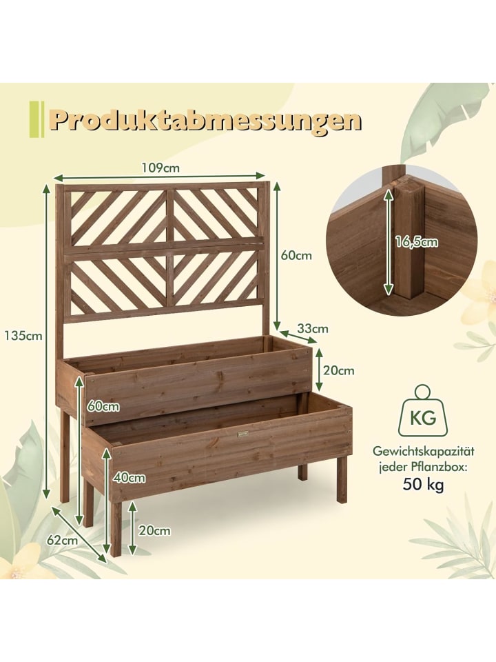COSTWAY Blumenkasten mit Spalier in Braun günstig kaufen onesize