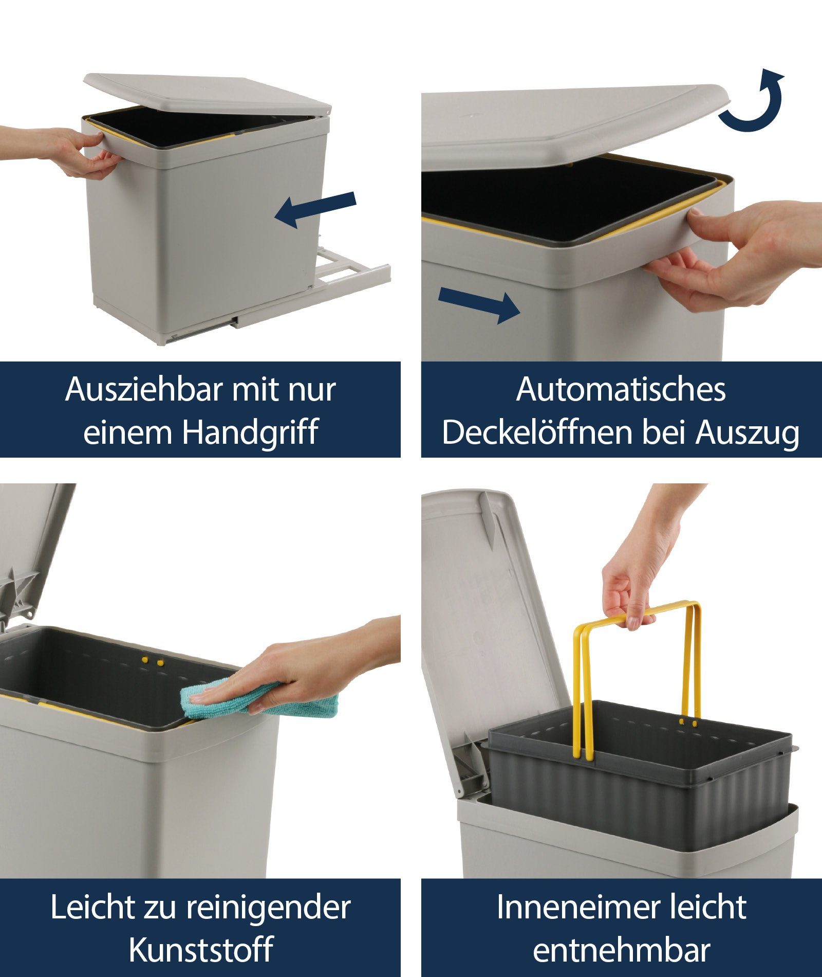 SANITOP WINGENROTH Einbaumülleimer, 1 Fach 16 Liter, ausziehbar, Henkel-Eimer, Schienengestell, 280136