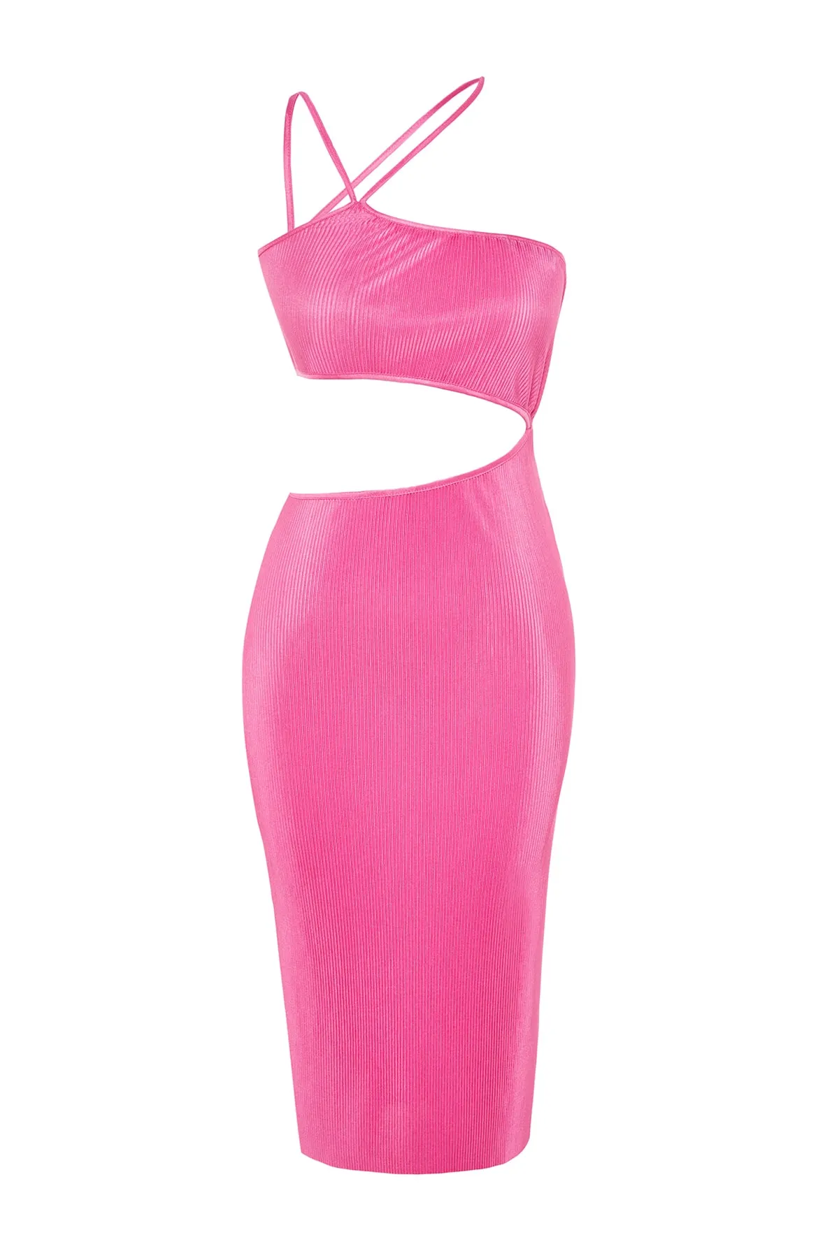 Trendyol Collection  Rosa gestricktes, detailliertes, strukturiertes, elegantes Abendkleid mit Fensterausschnitt/Ausschnitt TPRSS23EL00152