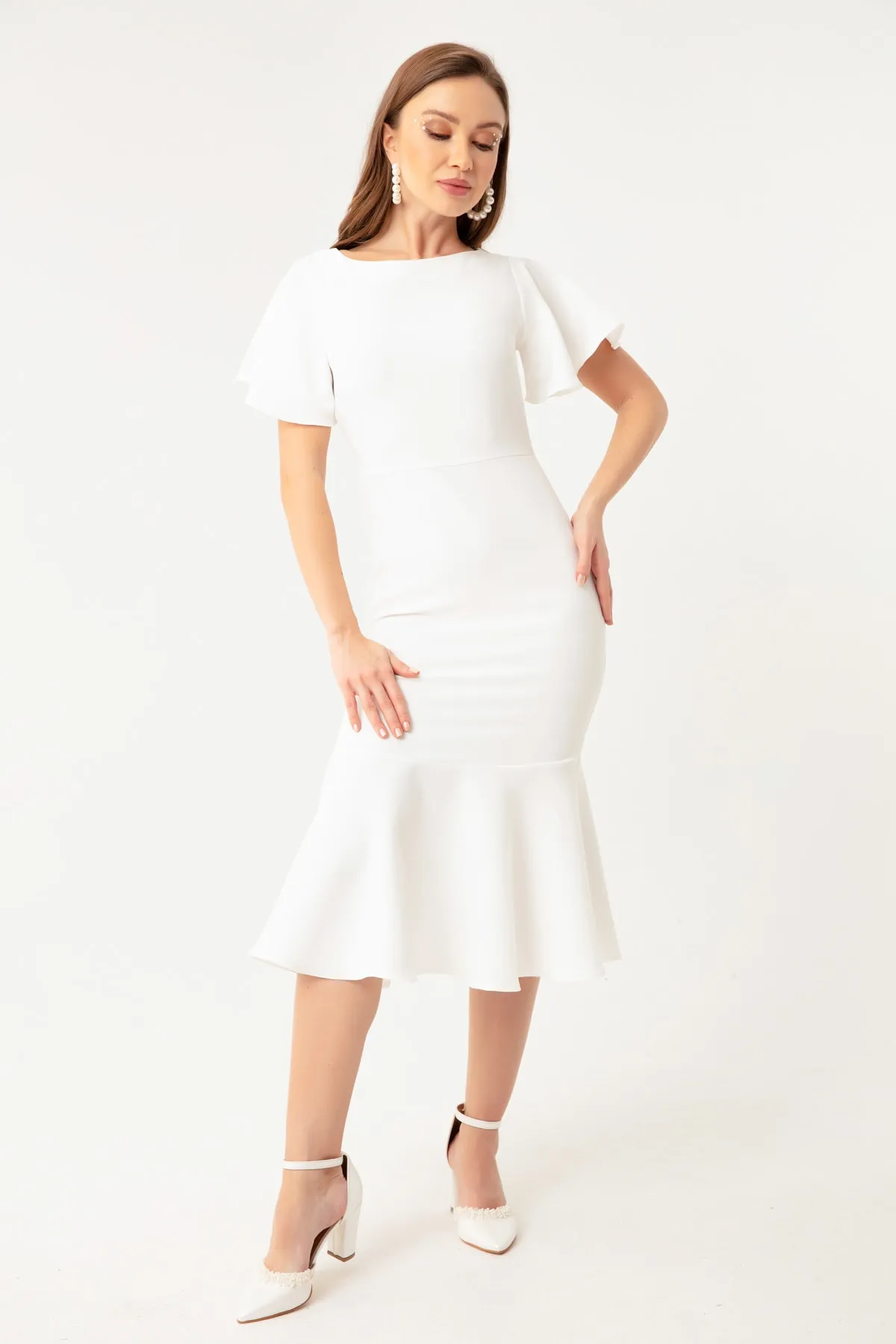 Lafaba  Weißes Volant-Midikleid für Damen