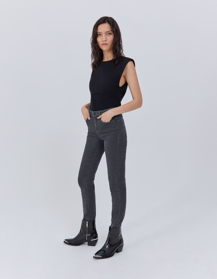 Jean slim gris à motif pied-de-poule Femme