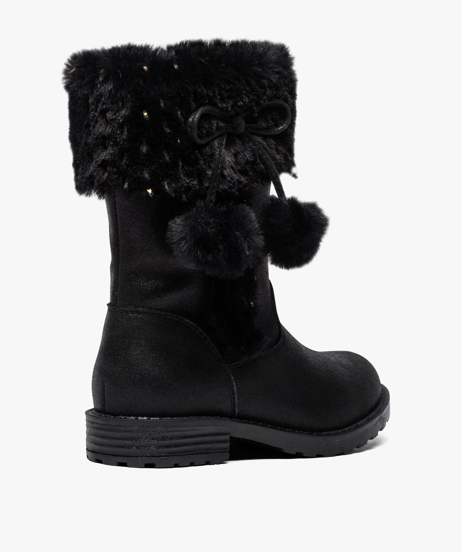 Bottines filles zippées à col duveteux et pompons noir | GEMO