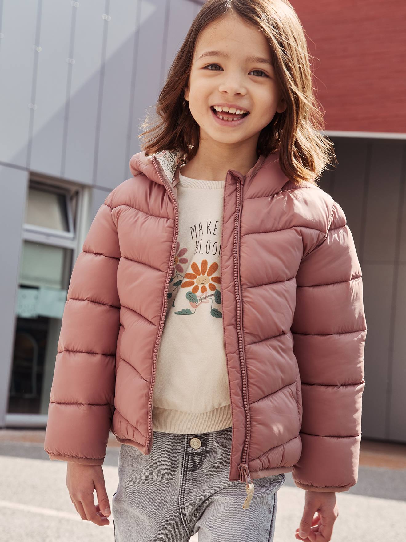 Doudoune légère à capuche fille blush