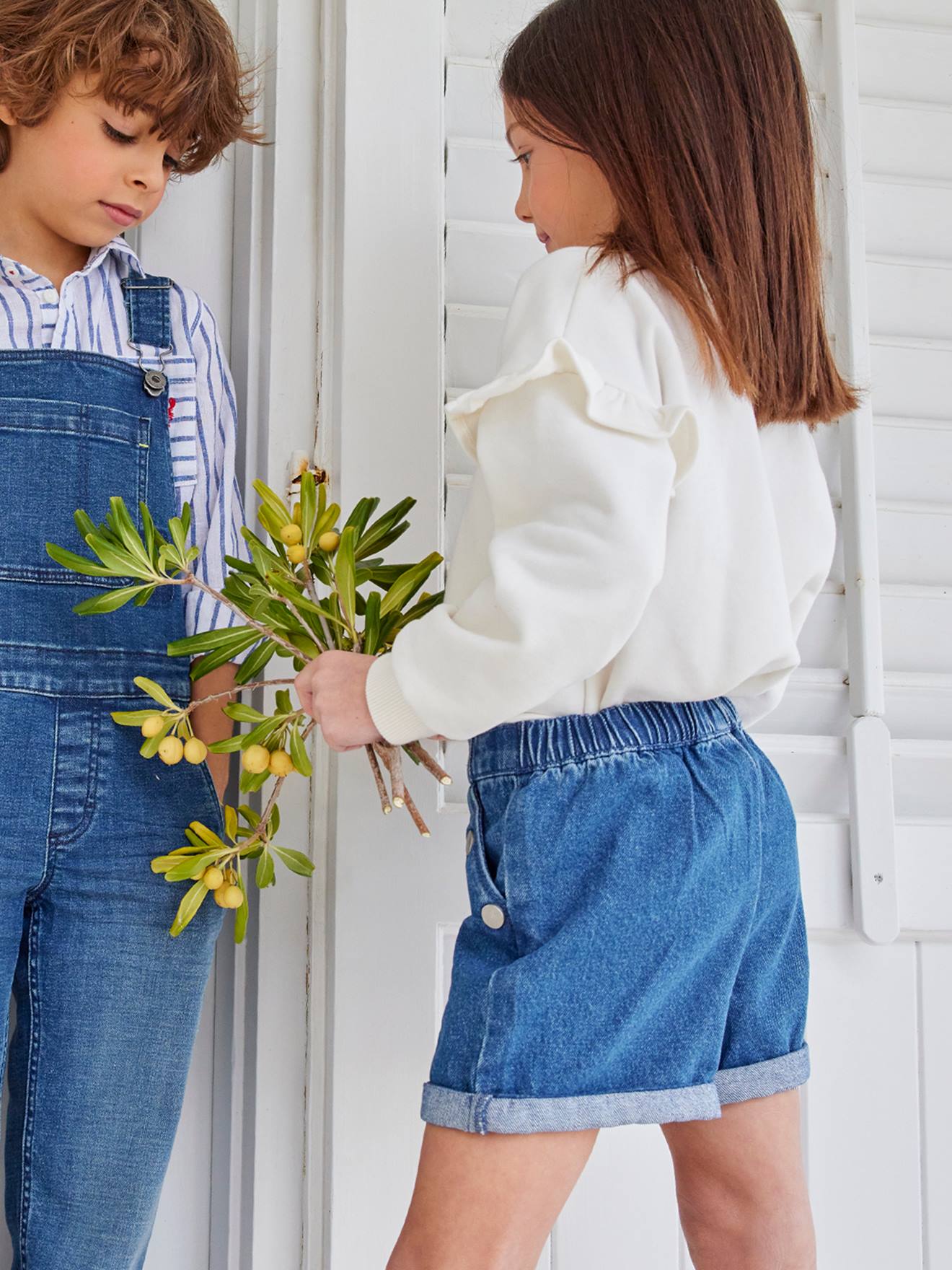 Vertbaudet Mädchen Jeansshorts mit Zierknöpfen - blue stone