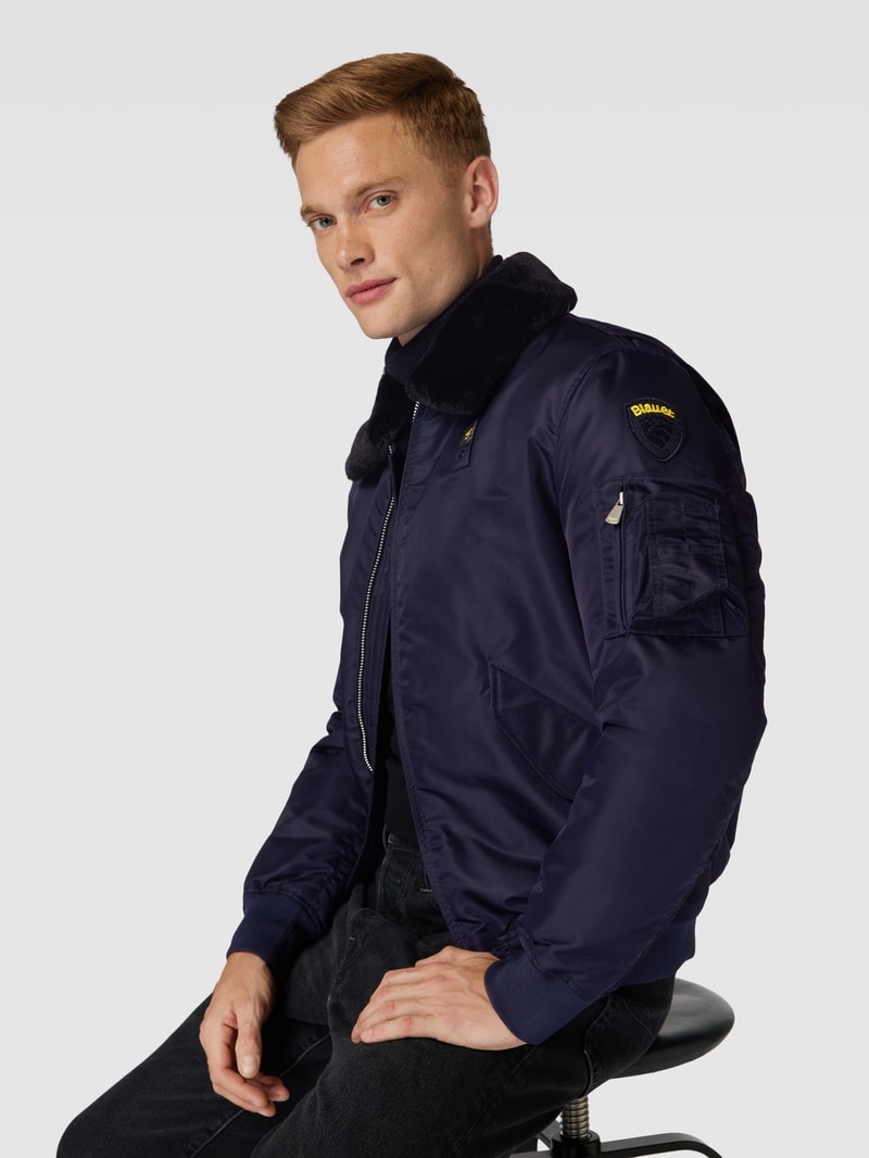Bomberjacke mit Kunstfellbesatz in marineblau