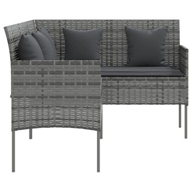 vidaXL Loungesofa Sofa in L-Form mit Kissen Poly Rattan Grau, 1 Teile