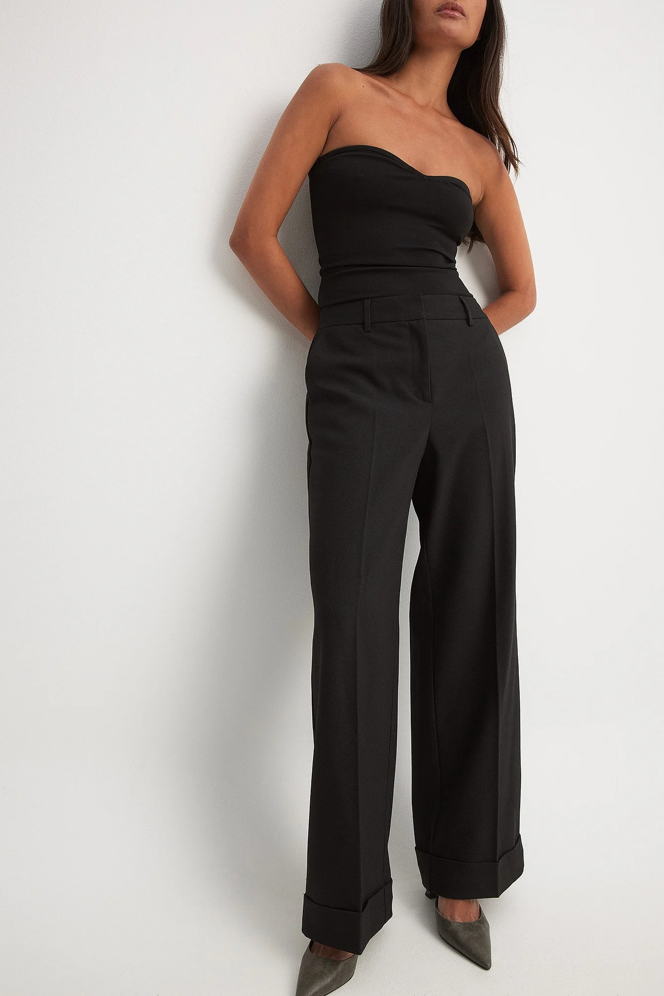 Krempelbare Twill-Anzughose mit mittlerer Taille