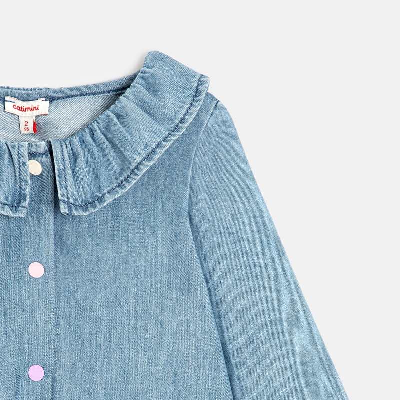 Chemise bébé fille denim bleue stone col volanté Catimini