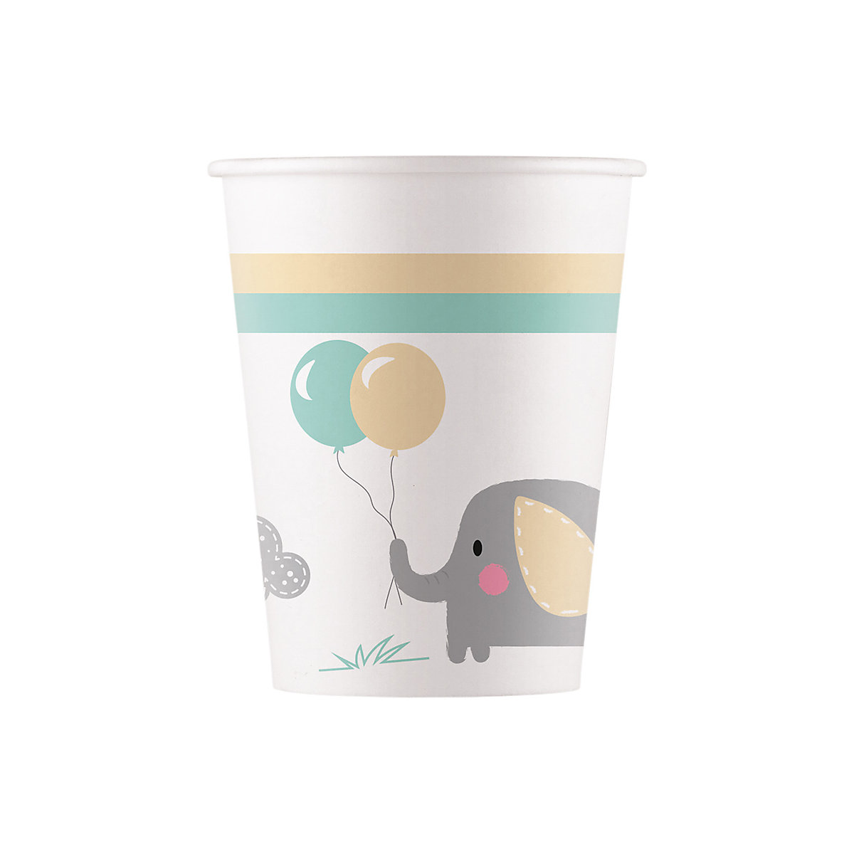 Papp-Partybecher/Trinkbecher Baby Elefant, 200 ml, kompostierbar, 8 Stück