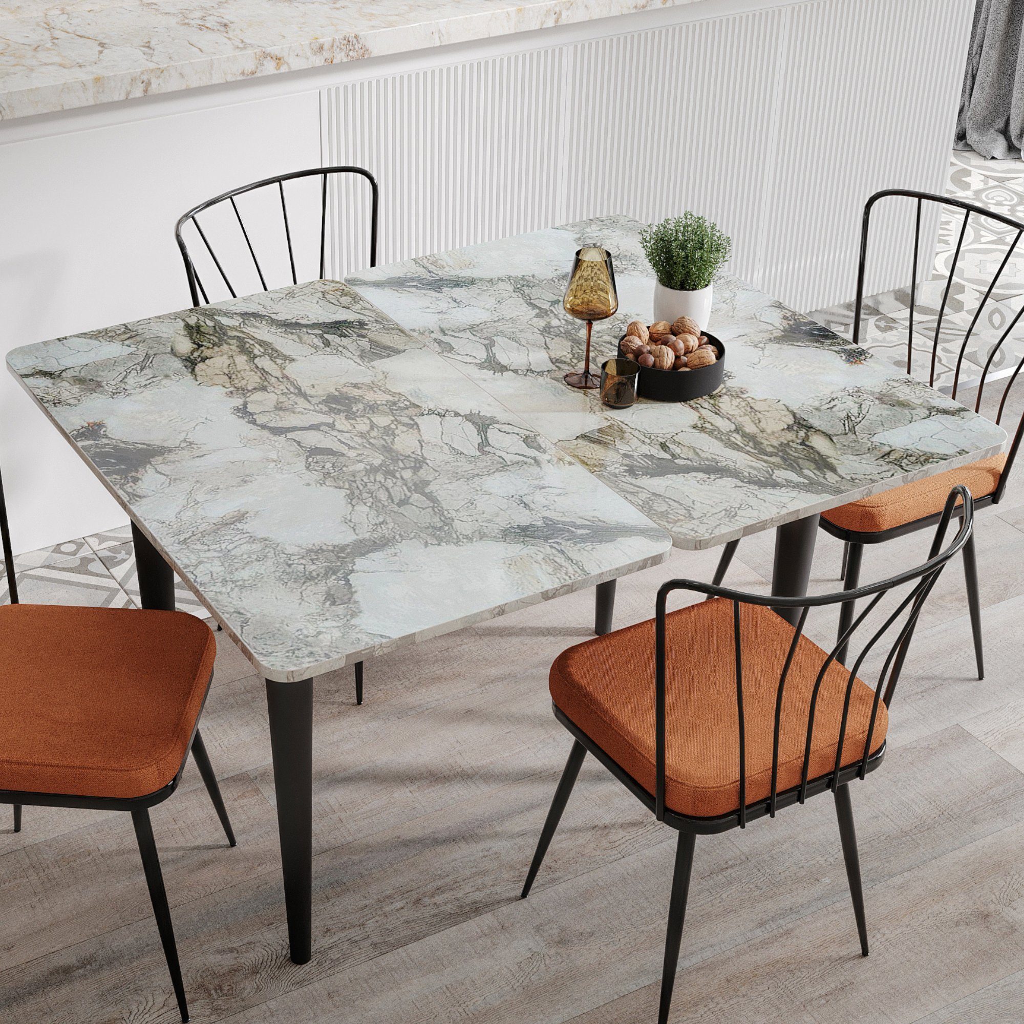 Gozos Küchentisch Gozos Vera & Viso Ausziehtisch Marmor&Holz Optik Küchentisch aus MDF (60 x 100 cm, &, 120 x 100 cm, 1 Tisch)