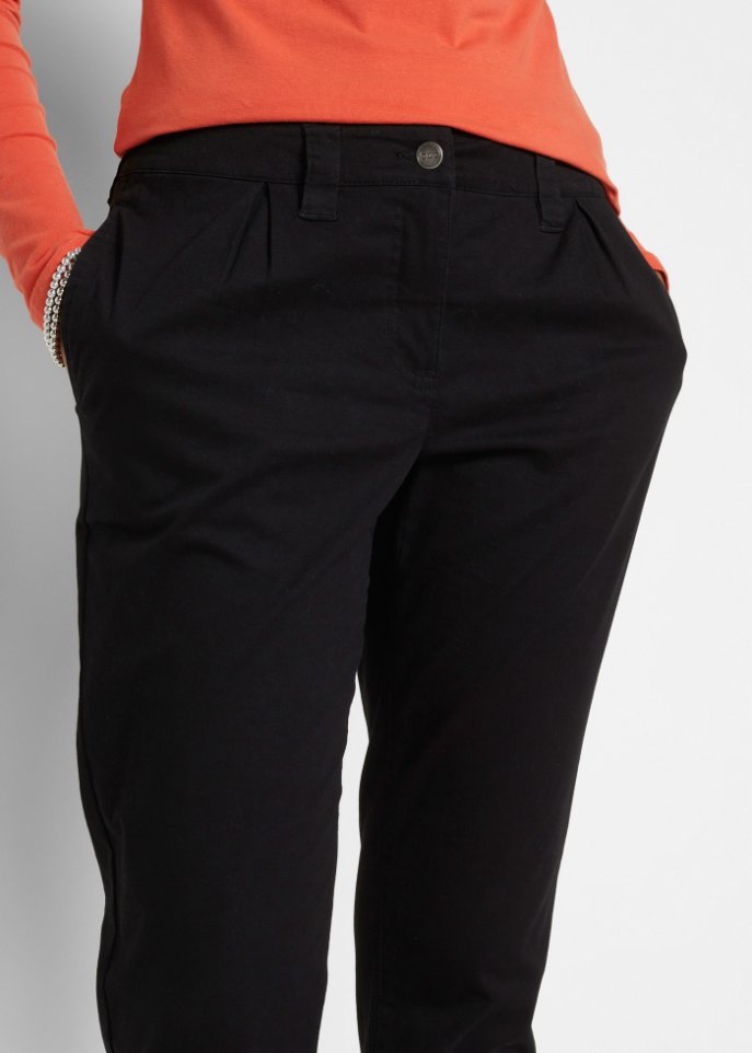 Stretch-Chino mit Bequembund und gekrempeltem Saum