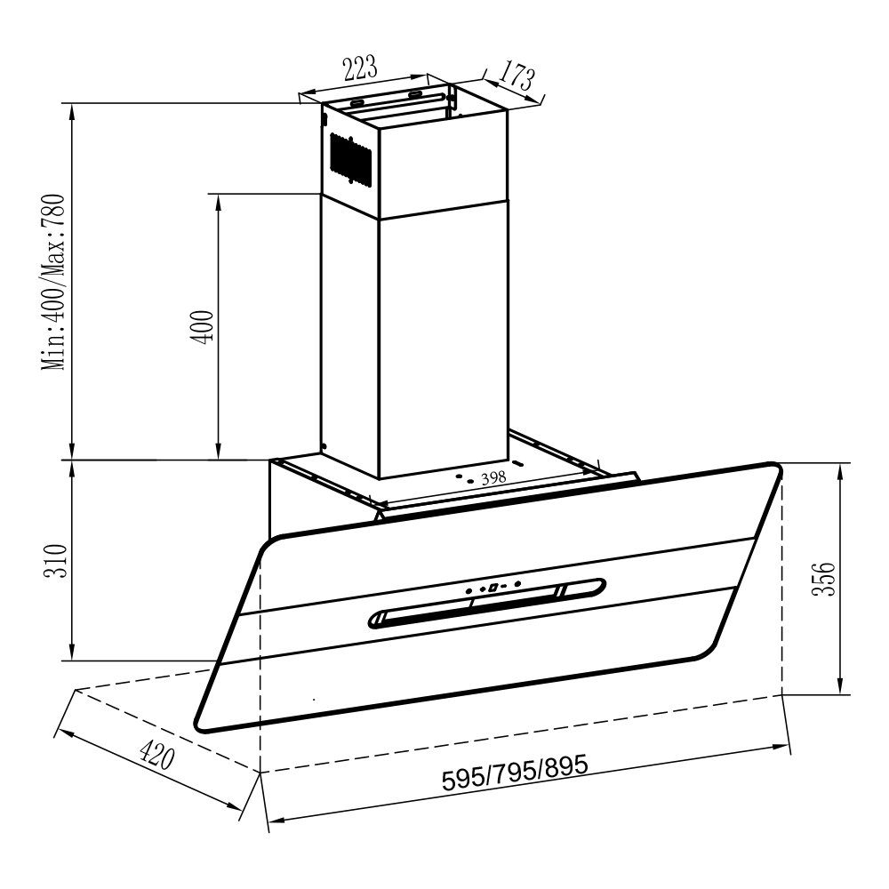 KKT KOLBE Wandhaube Dunstabzugshaube 60cm ORION6109S, 60cm / Edelstahl / schwarzes Glas / 9 Stufen / LED & Sensortasten