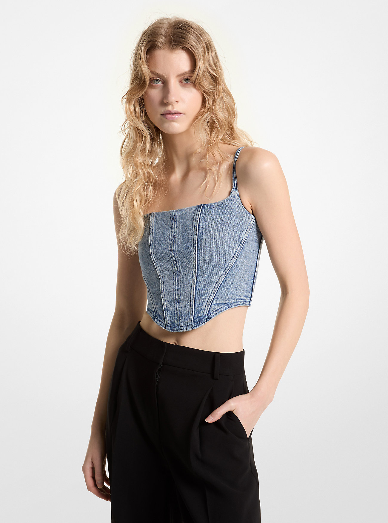 Top bustier in denim elasticizzato - Lavaggio effetto vintage blu
