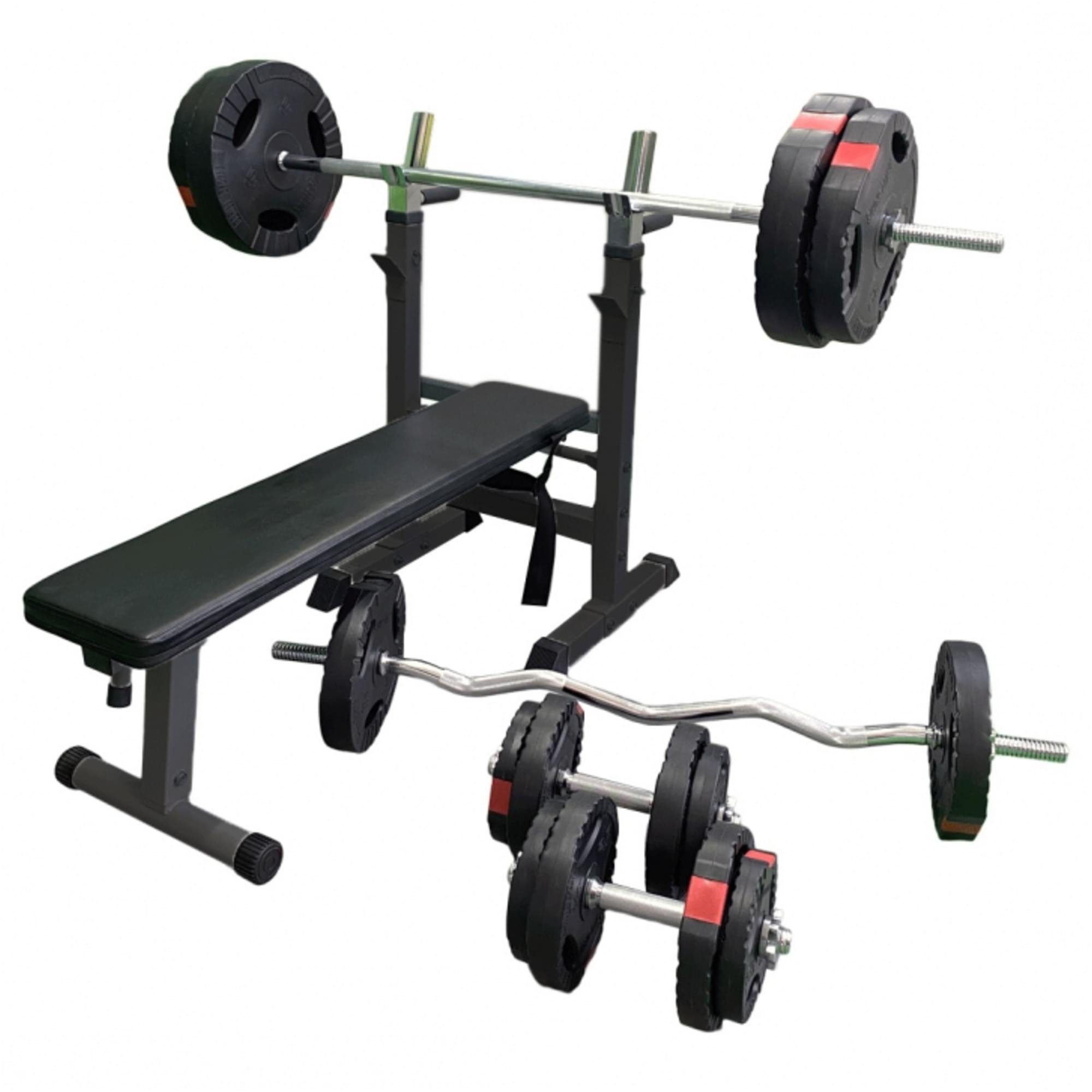 GORILLA SPORTS Hantelbank Langhantelset 100 kg, mit Ablage und Dip-Station, Klappbar
