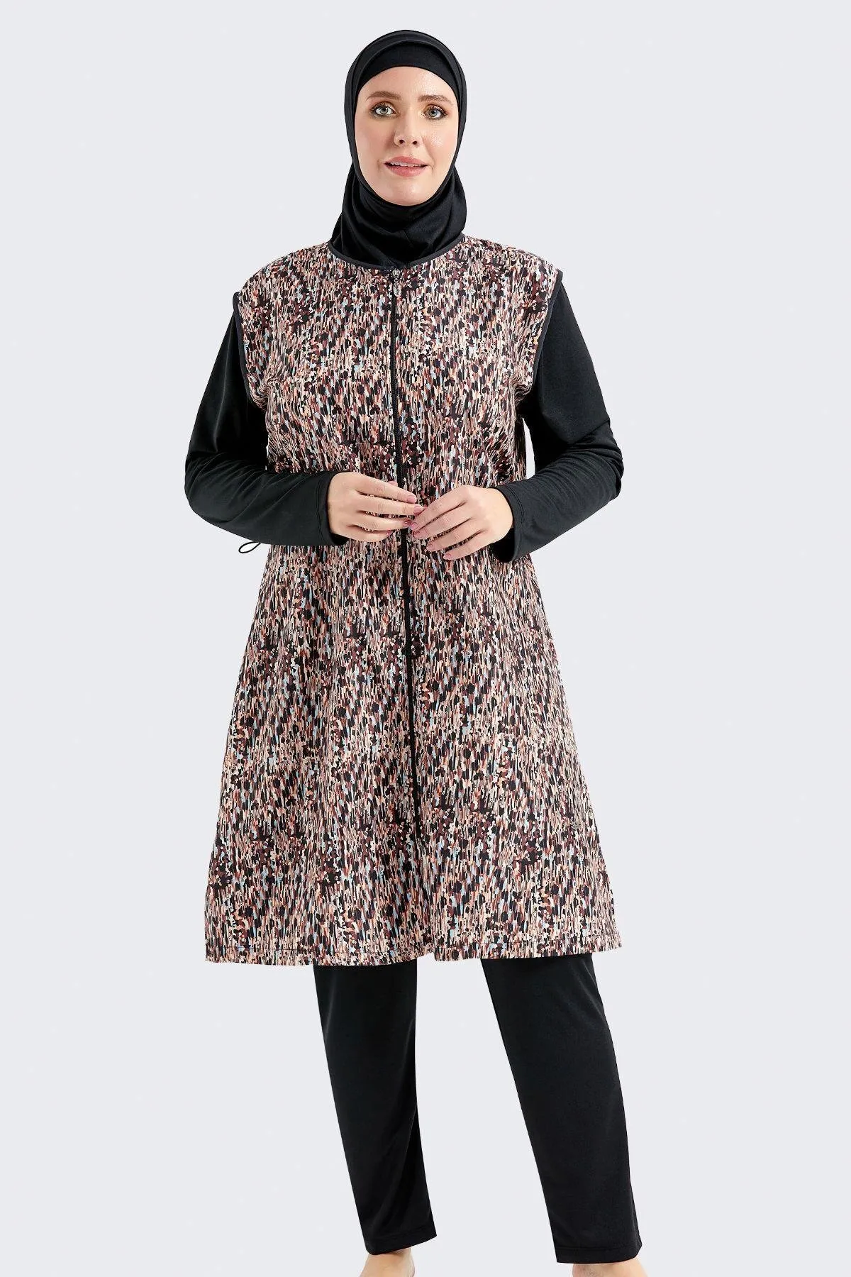 C&City  Vollständig bedeckter 4-teiliger Hijab-Badeanzug C11200 Schwarz