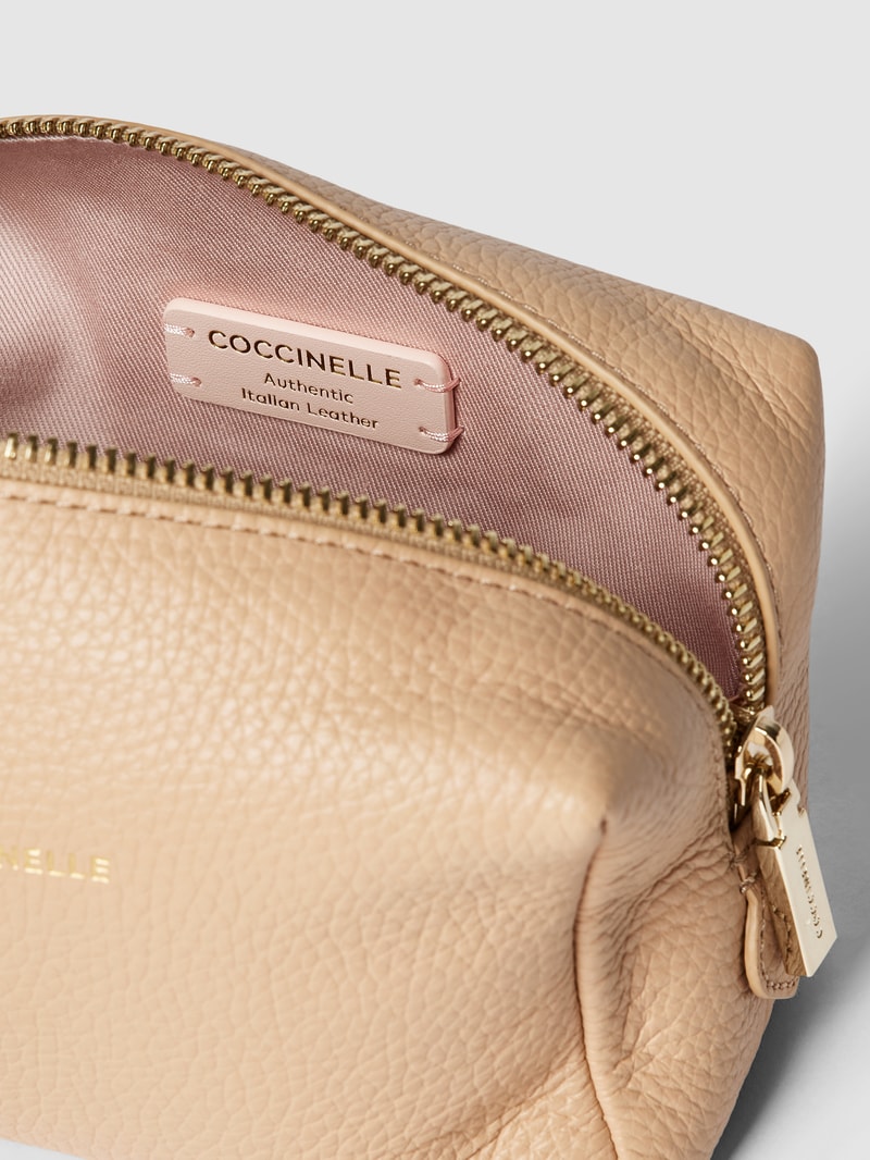 Kosmetiktasche mit Label-Print Modell 'TROUSSE' in beige