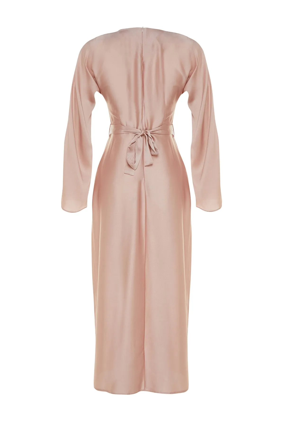 Trendyol Modest  Hellrosa Abendkleid aus Satin mit Gürtel TCTSS23DB00019