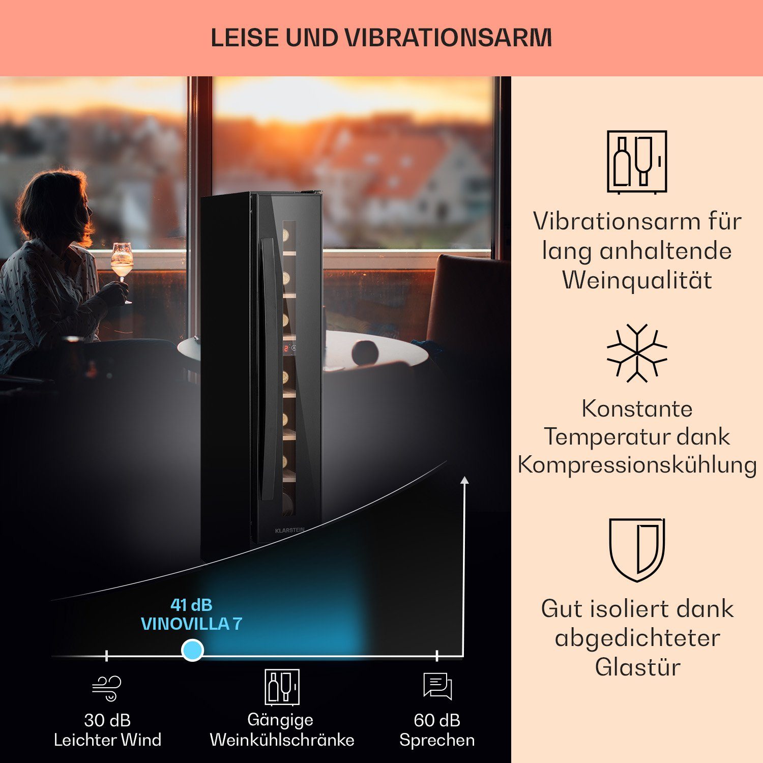 Klarstein Weinkühlschrank Vinovilla 7, für 7 Standardflaschen á 0,75l,Wein Flaschenkühlschrank Weintemperierschrank Weinschrank Kühlschrank