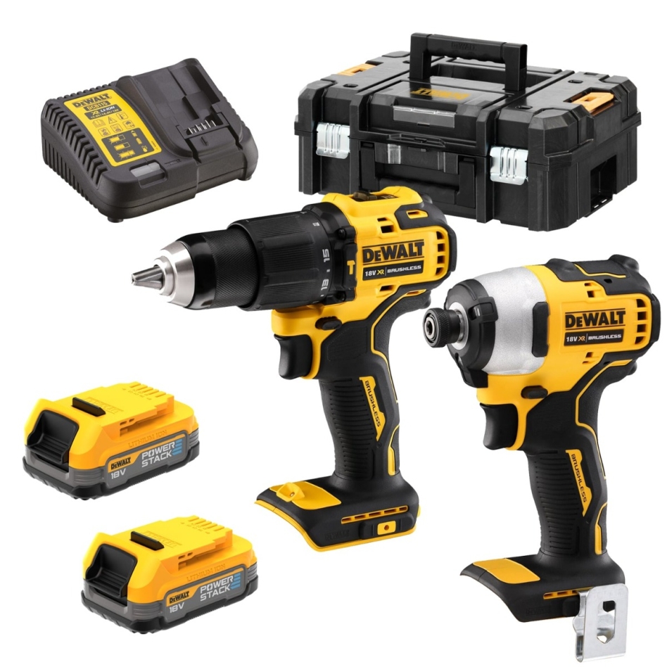 Set combinat DeWalt DCK2062E2T-QW 18V XR PowerStack Li-Ion - Mașină de găurit cu impact fără fir DCD709 + Șurubelniță cu impact DCF809