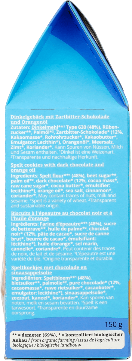 Cookies, Dinkel Schoko-Orange, 150 g