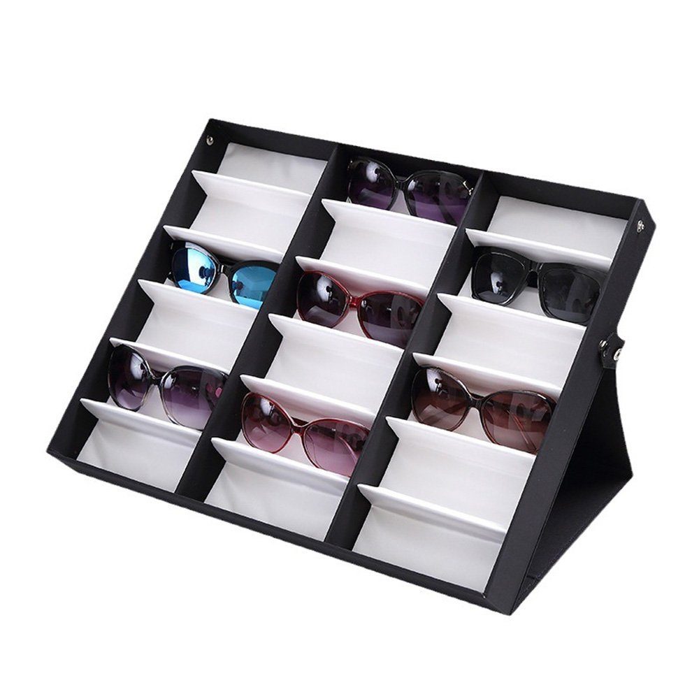 Tian Dee Brillenetui Aufbewahrungsbox für Brille, 18 Gitter, Aufbewahrungsbox, Brillenbox