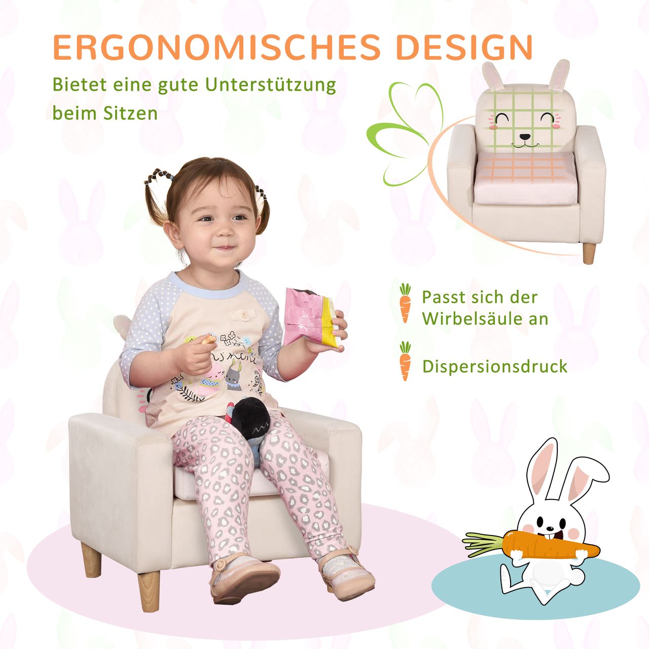 HOMCOM Kindersofa, Kindersessel, Kindercouch mit Samtoptik für Kinder 3-5 Jahre