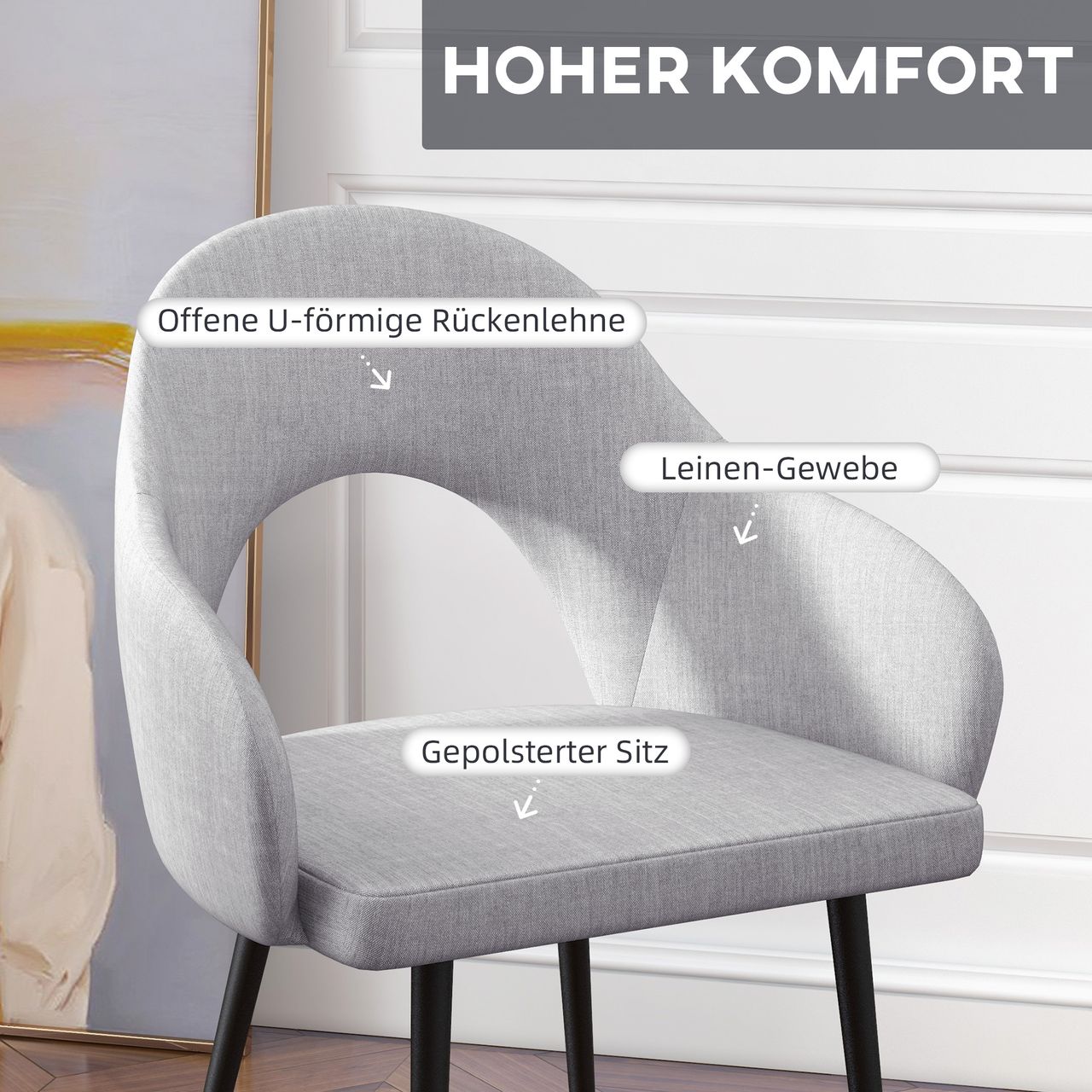 HOMCOM Esszimmerstuhl Wohnzimmerstuhl Küchenstuhl Sessel mit Armlehne Leinen