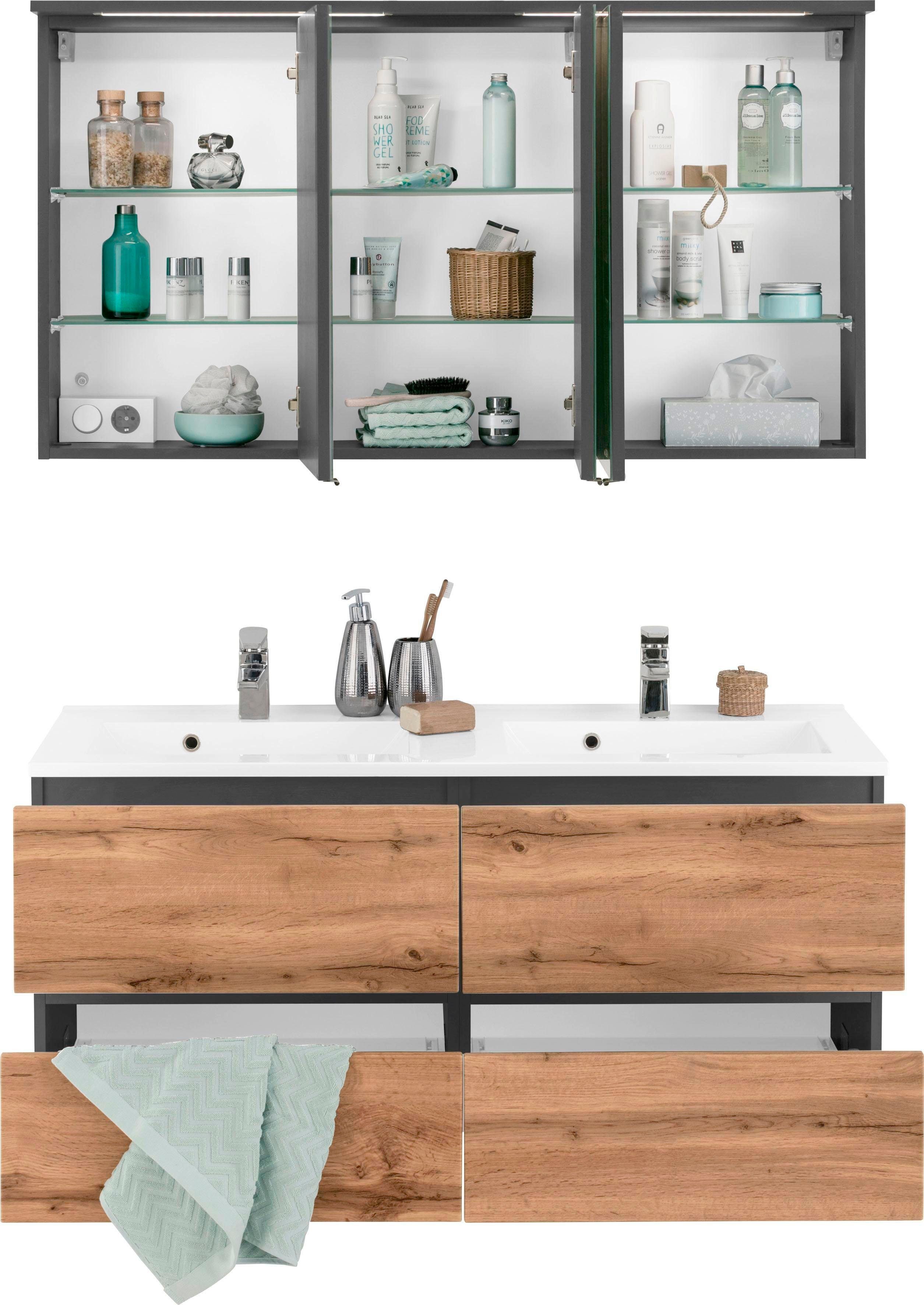 HELD MÖBEL Badmöbel-Set Lucca, (2-St), Doppelwaschtisch, Breite 120 cm
