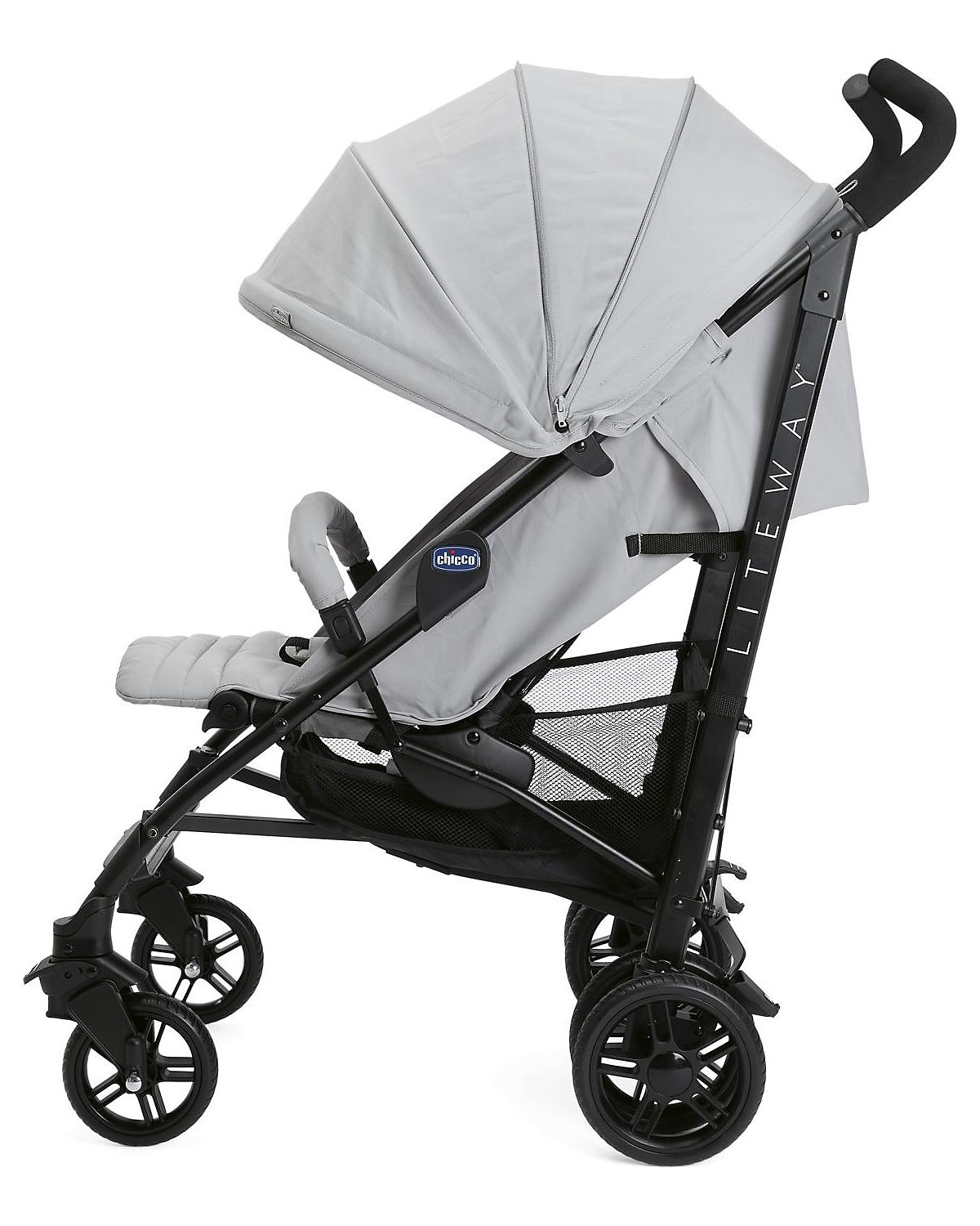 Buggy Sportwagen Lite Way4 grau, mit faltbarem Frontbügel 22Kg Traglast, mit neuem großen Verdeck und Textilen Design, inkl. Regenschutz, Einhängekorb