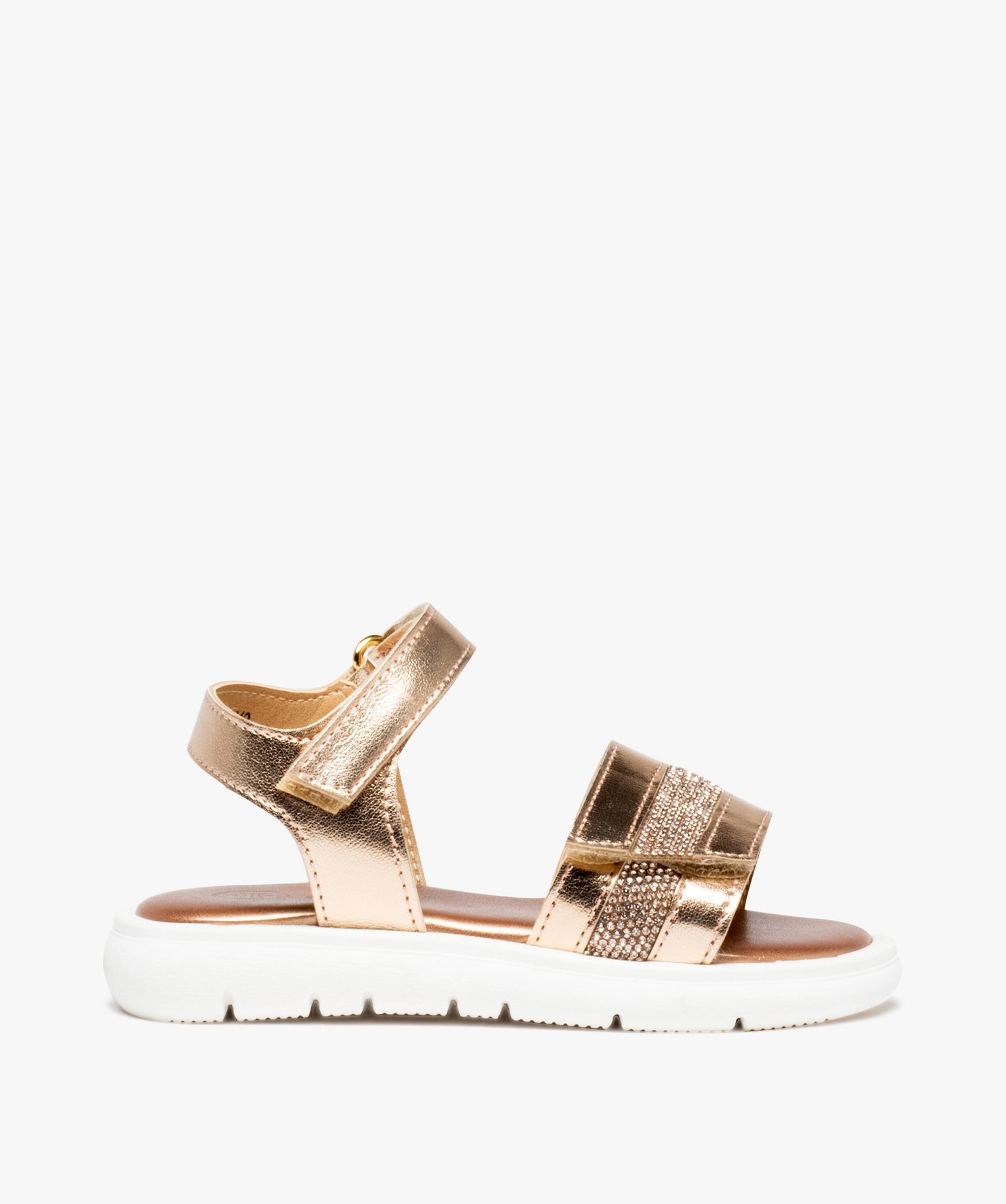 Sandales fille brides ajustables métallisées et à strass or | GEMO